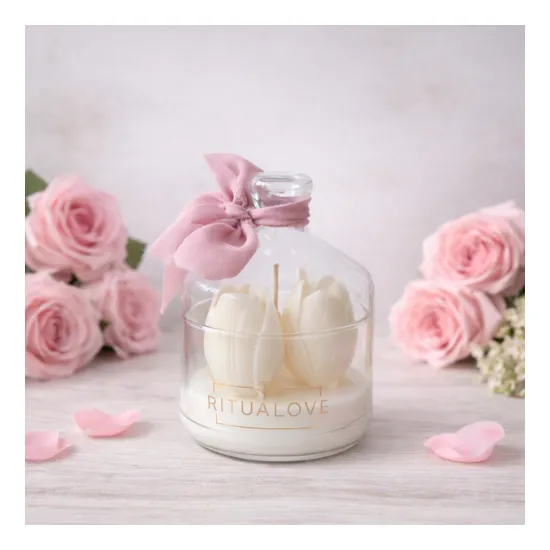 Świeca sojowa TULIPANY Białe z kloszem na prezent handmade